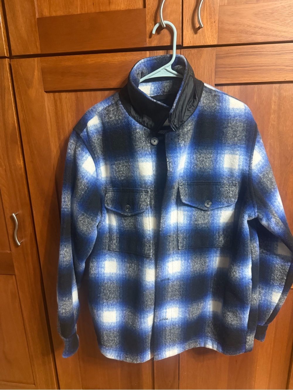 Old Navy Blue and Black Plaid Shirt Jacket